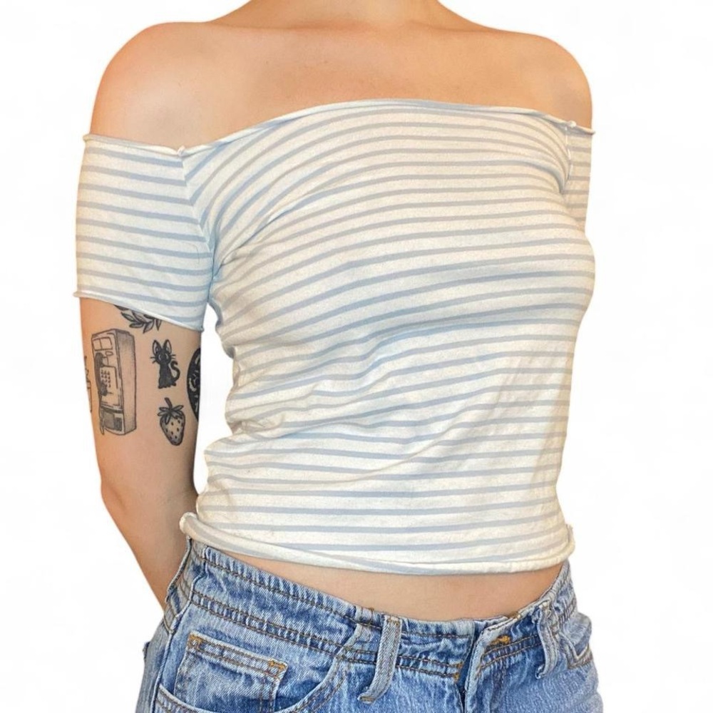 Brandy Melville Blue and White Striped Crop Top
